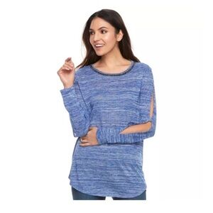 ❤️ Juicy Couture Beaded Jeweled Neck Cold Shoulder Open Sleeve Top